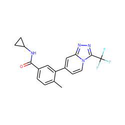 Cc1ccc(C(=O)NC2CC2)cc1-c1ccn2c(C(F)(F)F)nnc2c1 ZINC000084742114