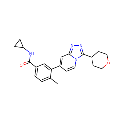 Cc1ccc(C(=O)NC2CC2)cc1-c1ccn2c(C3CCOCC3)nnc2c1 ZINC000084741389