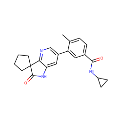 Cc1ccc(C(=O)NC2CC2)cc1-c1cnc2c(c1)NC(=O)C21CCCC1 ZINC000072178952