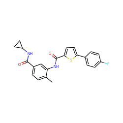 Cc1ccc(C(=O)NC2CC2)cc1NC(=O)c1ccc(-c2ccc(F)cc2)s1 ZINC000044736622