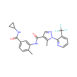 Cc1ccc(C(=O)NC2CC2)cc1NC(=O)c1cnn(-c2ncccc2C(F)(F)F)c1C ZINC000072316200