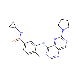 Cc1ccc(C(=O)NC2CC2)cc1Nc1ncnc2cnc(N3CCCC3)nc12 ZINC000148221782