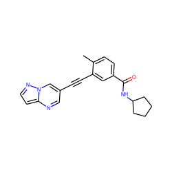 Cc1ccc(C(=O)NC2CCCC2)cc1C#Cc1cnc2ccnn2c1 ZINC000095590119