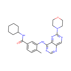 Cc1ccc(C(=O)NC2CCCCC2)cc1Nc1ncnc2cnc(N3CCOCC3)nc12 ZINC000148244681