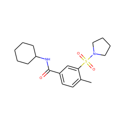 Cc1ccc(C(=O)NC2CCCCC2)cc1S(=O)(=O)N1CCCC1 ZINC000002811834