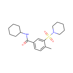 Cc1ccc(C(=O)NC2CCCCC2)cc1S(=O)(=O)N1CCCCC1 ZINC000000753326