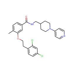 Cc1ccc(C(=O)NCC2CCN(c3ccncc3)CC2)cc1OCCc1ccc(Cl)cc1Cl ZINC000003989404