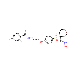 Cc1ccc(C(=O)NCCCOc2ccc(S(=O)(=O)C3(C(=O)NO)CCOCC3)cc2)c(C)c1 ZINC000071341057