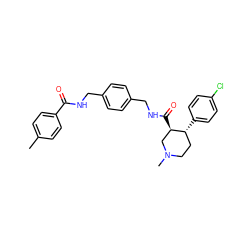 Cc1ccc(C(=O)NCc2ccc(CNC(=O)[C@@H]3CN(C)CC[C@H]3c3ccc(Cl)cc3)cc2)cc1 ZINC000026656433