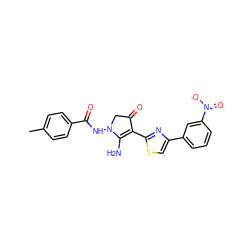 Cc1ccc(C(=O)NN2CC(=O)C(c3nc(-c4cccc([N+](=O)[O-])c4)cs3)=C2N)cc1 ZINC000003211922