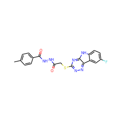 Cc1ccc(C(=O)NNC(=O)CSc2nnc3c(n2)[nH]c2ccc(F)cc23)cc1 ZINC000101961851