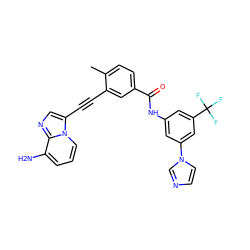 Cc1ccc(C(=O)Nc2cc(-n3ccnc3)cc(C(F)(F)F)c2)cc1C#Cc1cnc2c(N)cccn12 ZINC000053230322