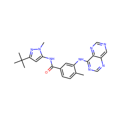 Cc1ccc(C(=O)Nc2cc(C(C)(C)C)nn2C)cc1Nc1ncnc2cncnc12 ZINC000148432945