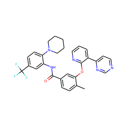 Cc1ccc(C(=O)Nc2cc(C(F)(F)F)ccc2N2CCCCC2)cc1Oc1ncccc1-c1ccncn1 ZINC000014957228