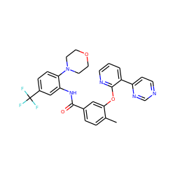 Cc1ccc(C(=O)Nc2cc(C(F)(F)F)ccc2N2CCOCC2)cc1Oc1ncccc1-c1ccncn1 ZINC000014957233