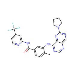 Cc1ccc(C(=O)Nc2cc(C(F)(F)F)ccn2)cc1Nc1ncnc2cnc(N3CCCC3)nc12 ZINC000148227112