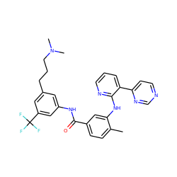 Cc1ccc(C(=O)Nc2cc(CCCN(C)C)cc(C(F)(F)F)c2)cc1Nc1ncccc1-c1ccncn1 ZINC000008582033