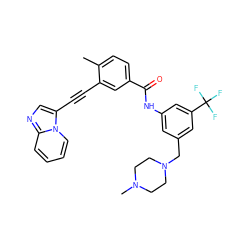 Cc1ccc(C(=O)Nc2cc(CN3CCN(C)CC3)cc(C(F)(F)F)c2)cc1C#Cc1cnc2ccccn12 ZINC000053313952