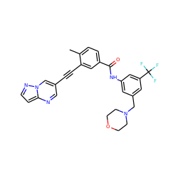 Cc1ccc(C(=O)Nc2cc(CN3CCOCC3)cc(C(F)(F)F)c2)cc1C#Cc1cnc2ccnn2c1 ZINC000095589936