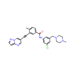 Cc1ccc(C(=O)Nc2cc(Cl)cc(CN3CCN(C)CC3)c2)cc1C#Cc1cnc2ccnn2c1 ZINC000095588174