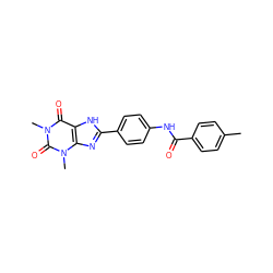 Cc1ccc(C(=O)Nc2ccc(-c3nc4c([nH]3)c(=O)n(C)c(=O)n4C)cc2)cc1 ZINC000082151511