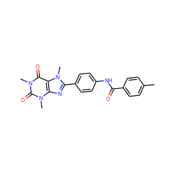 Cc1ccc(C(=O)Nc2ccc(-c3nc4c(c(=O)n(C)c(=O)n4C)n3C)cc2)cc1 ZINC000082151517