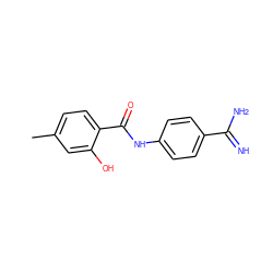 Cc1ccc(C(=O)Nc2ccc(C(=N)N)cc2)c(O)c1 ZINC000013444408