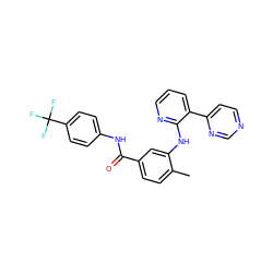 Cc1ccc(C(=O)Nc2ccc(C(F)(F)F)cc2)cc1Nc1ncccc1-c1ccncn1 ZINC000014957203