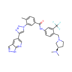 Cc1ccc(C(=O)Nc2ccc(CN3CC[C@@H](N(C)C)C3)c(C(F)(F)F)c2)cc1-n1cc(-c2cnc3[nH]ncc3c2)nn1 ZINC000095580410