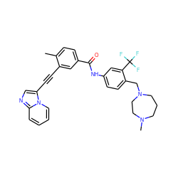 Cc1ccc(C(=O)Nc2ccc(CN3CCCN(C)CC3)c(C(F)(F)F)c2)cc1C#Cc1cnc2ccccn12 ZINC000053226483