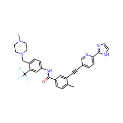 Cc1ccc(C(=O)Nc2ccc(CN3CCN(C)CC3)c(C(F)(F)F)c2)cc1C#Cc1ccc(-c2ncc[nH]2)nc1 ZINC000145798960