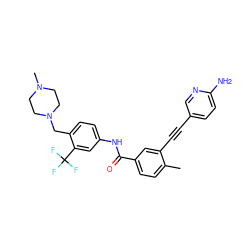 Cc1ccc(C(=O)Nc2ccc(CN3CCN(C)CC3)c(C(F)(F)F)c2)cc1C#Cc1ccc(N)nc1 ZINC001772657768