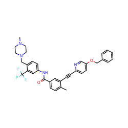 Cc1ccc(C(=O)Nc2ccc(CN3CCN(C)CC3)c(C(F)(F)F)c2)cc1C#Cc1ccc(OCc2ccccc2)cn1 ZINC001772647288