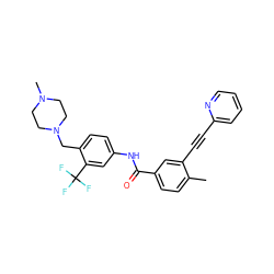 Cc1ccc(C(=O)Nc2ccc(CN3CCN(C)CC3)c(C(F)(F)F)c2)cc1C#Cc1ccccn1 ZINC001772648907