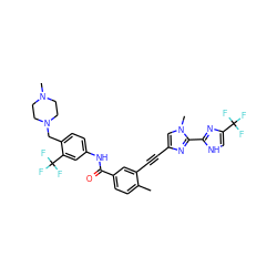 Cc1ccc(C(=O)Nc2ccc(CN3CCN(C)CC3)c(C(F)(F)F)c2)cc1C#Cc1cn(C)c(-c2nc(C(F)(F)F)c[nH]2)n1 ZINC001772600501