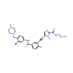 Cc1ccc(C(=O)Nc2ccc(CN3CCN(C)CC3)c(C(F)(F)F)c2)cc1C#Cc1cnc(C(=O)NCCO)n1C ZINC000071295922