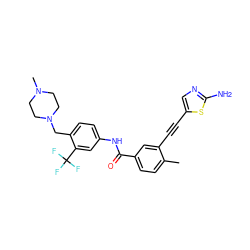 Cc1ccc(C(=O)Nc2ccc(CN3CCN(C)CC3)c(C(F)(F)F)c2)cc1C#Cc1cnc(N)s1 ZINC000071295211