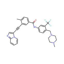 Cc1ccc(C(=O)Nc2ccc(CN3CCN(C)CC3)c(C(F)(F)F)c2)cc1C#Cc1cnc2ccccn12 ZINC000053276683