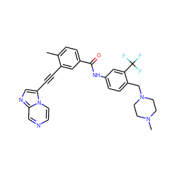 Cc1ccc(C(=O)Nc2ccc(CN3CCN(C)CC3)c(C(F)(F)F)c2)cc1C#Cc1cnc2cnccn12 ZINC000053226541