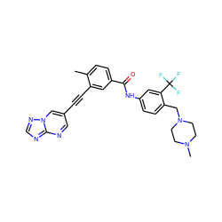 Cc1ccc(C(=O)Nc2ccc(CN3CCN(C)CC3)c(C(F)(F)F)c2)cc1C#Cc1cnc2ncnn2c1 ZINC000095594839