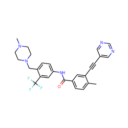 Cc1ccc(C(=O)Nc2ccc(CN3CCN(C)CC3)c(C(F)(F)F)c2)cc1C#Cc1cncnc1 ZINC000071294483