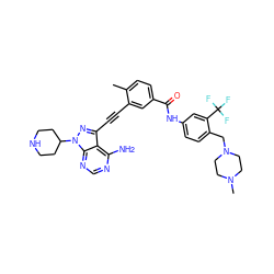 Cc1ccc(C(=O)Nc2ccc(CN3CCN(C)CC3)c(C(F)(F)F)c2)cc1C#Cc1nn(C2CCNCC2)c2ncnc(N)c12 ZINC000299852030