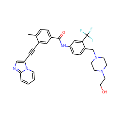 Cc1ccc(C(=O)Nc2ccc(CN3CCN(CCO)CC3)c(C(F)(F)F)c2)cc1C#Cc1cnc2ccccn12 ZINC000053293720