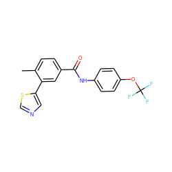 Cc1ccc(C(=O)Nc2ccc(OC(F)(F)F)cc2)cc1-c1cncs1 ZINC000224341905