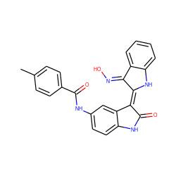 Cc1ccc(C(=O)Nc2ccc3c(c2)/C(=C2/Nc4ccccc4/C2=N\O)C(=O)N3)cc1 ZINC000653856806