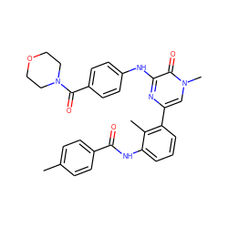 Cc1ccc(C(=O)Nc2cccc(-c3cn(C)c(=O)c(Nc4ccc(C(=O)N5CCOCC5)cc4)n3)c2C)cc1 ZINC000299861089