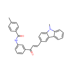 Cc1ccc(C(=O)Nc2cccc(C(=O)/C=C/c3ccc4c(c3)c3ccccc3n4C)c2)cc1 ZINC000084731426