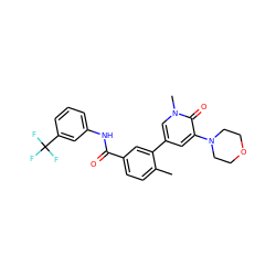 Cc1ccc(C(=O)Nc2cccc(C(F)(F)F)c2)cc1-c1cc(N2CCOCC2)c(=O)n(C)c1 ZINC000225963717