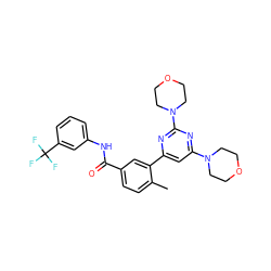 Cc1ccc(C(=O)Nc2cccc(C(F)(F)F)c2)cc1-c1cc(N2CCOCC2)nc(N2CCOCC2)n1 ZINC000220752670