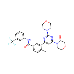 Cc1ccc(C(=O)Nc2cccc(C(F)(F)F)c2)cc1-c1cc(N2CCOCC2=O)nc(N2CCOCC2)n1 ZINC000220735579